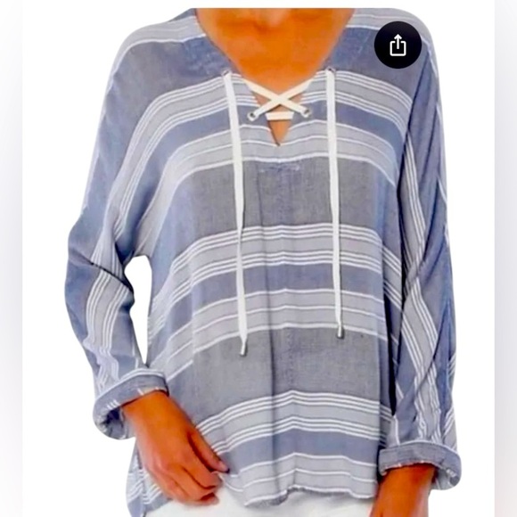 Rails Tops - Rails Lily Athens Women’s Stripe Blouse Size S Long Sleeve Blue Rayon Oversized